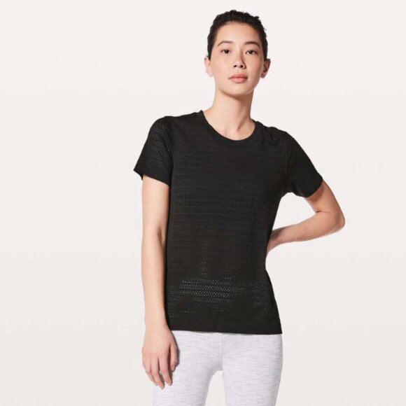 Lululemon Athletica Womens 6 Breeze Short Sleeve Squad Black Silverescent Top - Picture 4 of 13